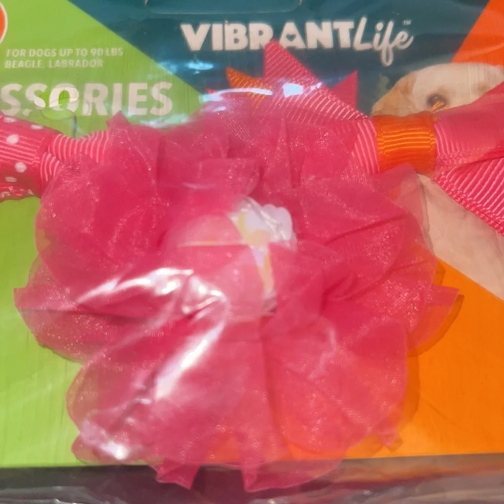Vibrant Life Dog Flower Bow Collar Clip - Pink, Orange, & White - Set of three
